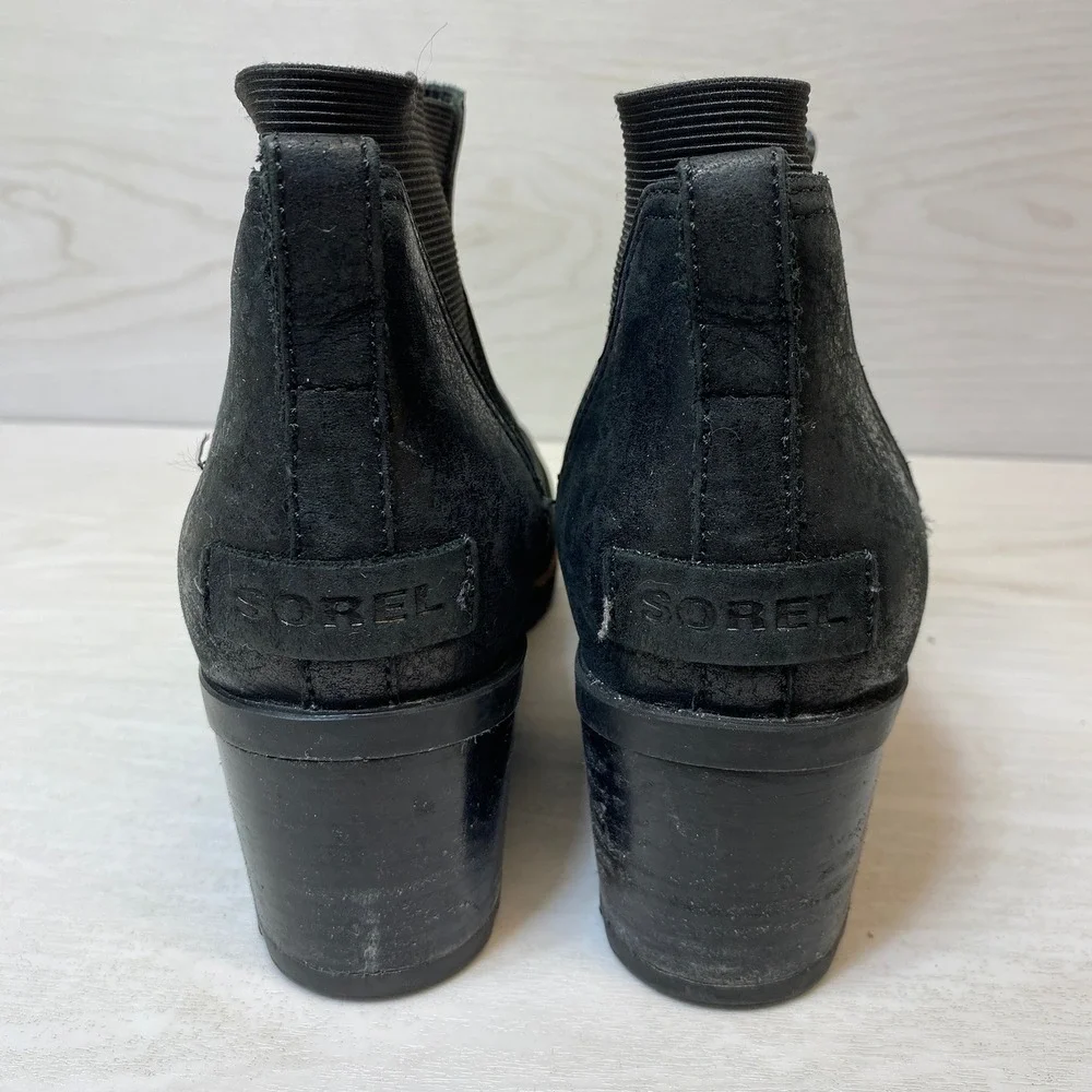 Sorel Womens 7 Lolla II Chelsea Boot Block Heel Black Leather Waterproof NL3712